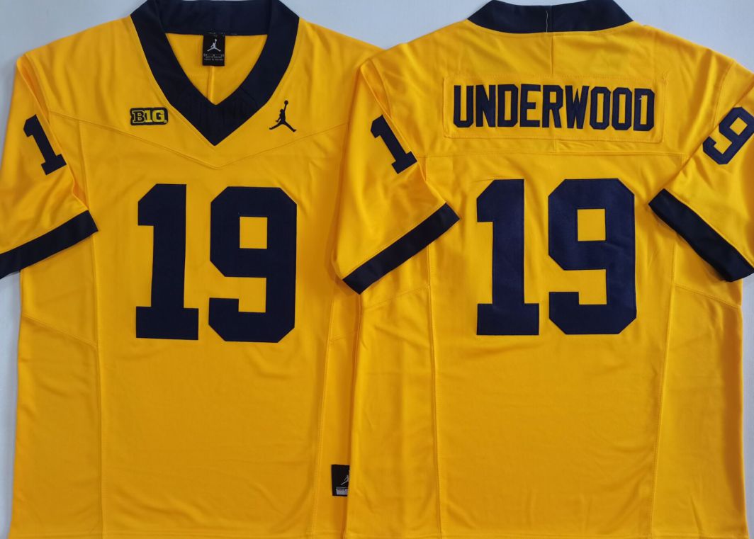 Men Michigan Wolverines #19 Underwood Yellow 2025 NCAA Jersey->ncaa teams->NCAA Jersey